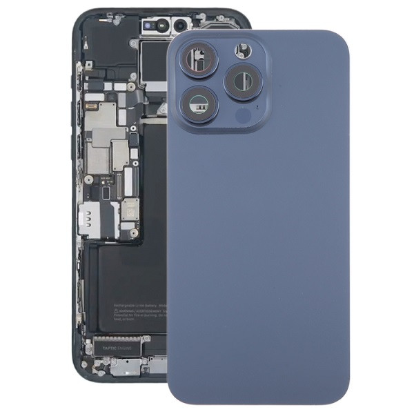 Glass Battery Back Cover with Camera Lens Cover for iPhone 15 Pro Max (Blue)