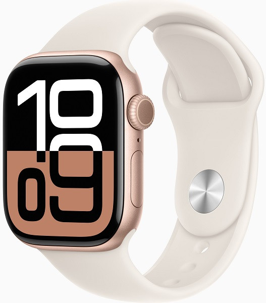 Apple Watch Series 10 GPS + Cellular 46mm Rose Gold Aluminium Case with S/M Starlight Sport Band