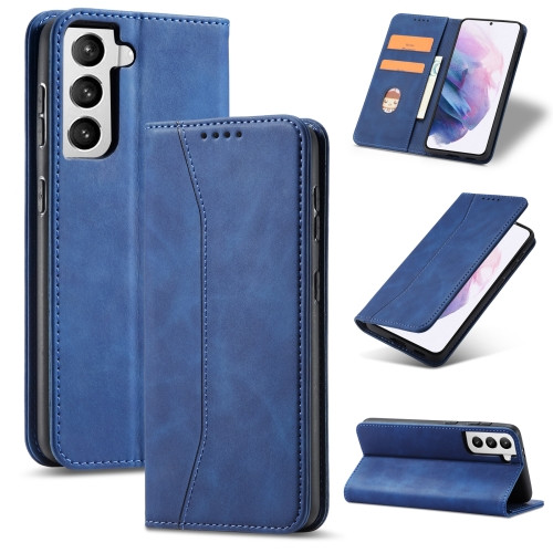 Etoren Com Skin Feel Calfskin Texture Magnetic Dual Fold Horizontal Flip Leather Case With Holder Card Slots Wallet For Samsung Galaxy S21 Ultra Blue