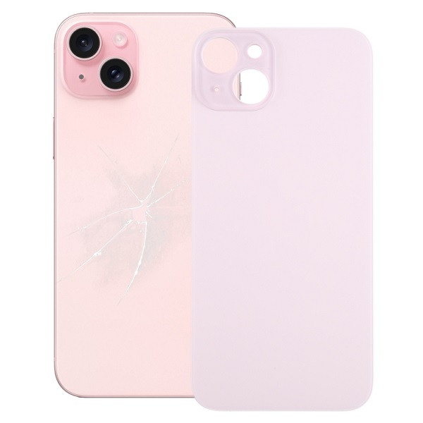 Easy Replacement Big Camera Hole Glass Back Battery Cover for iPhone 15 Plus (Pink)