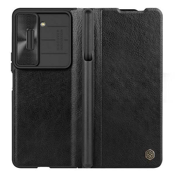 NILLKIN QIN Series Pro Sliding Camera Cover Design Leather Phone Case for Galaxy Z Fold 5 (Black)
