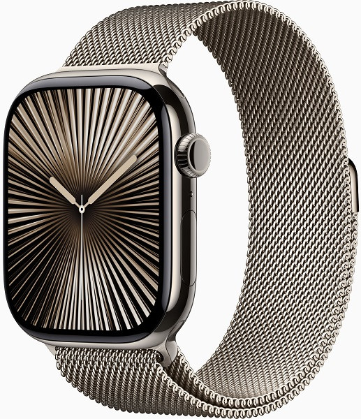 Apple Watch Series 10 GPS + Cellular 46mm Natural Titanium Case with M/L Natural Milanese Loop