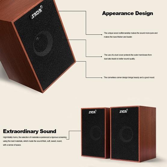 SADA USB Mini Wooden Super Bass Wired Speakers